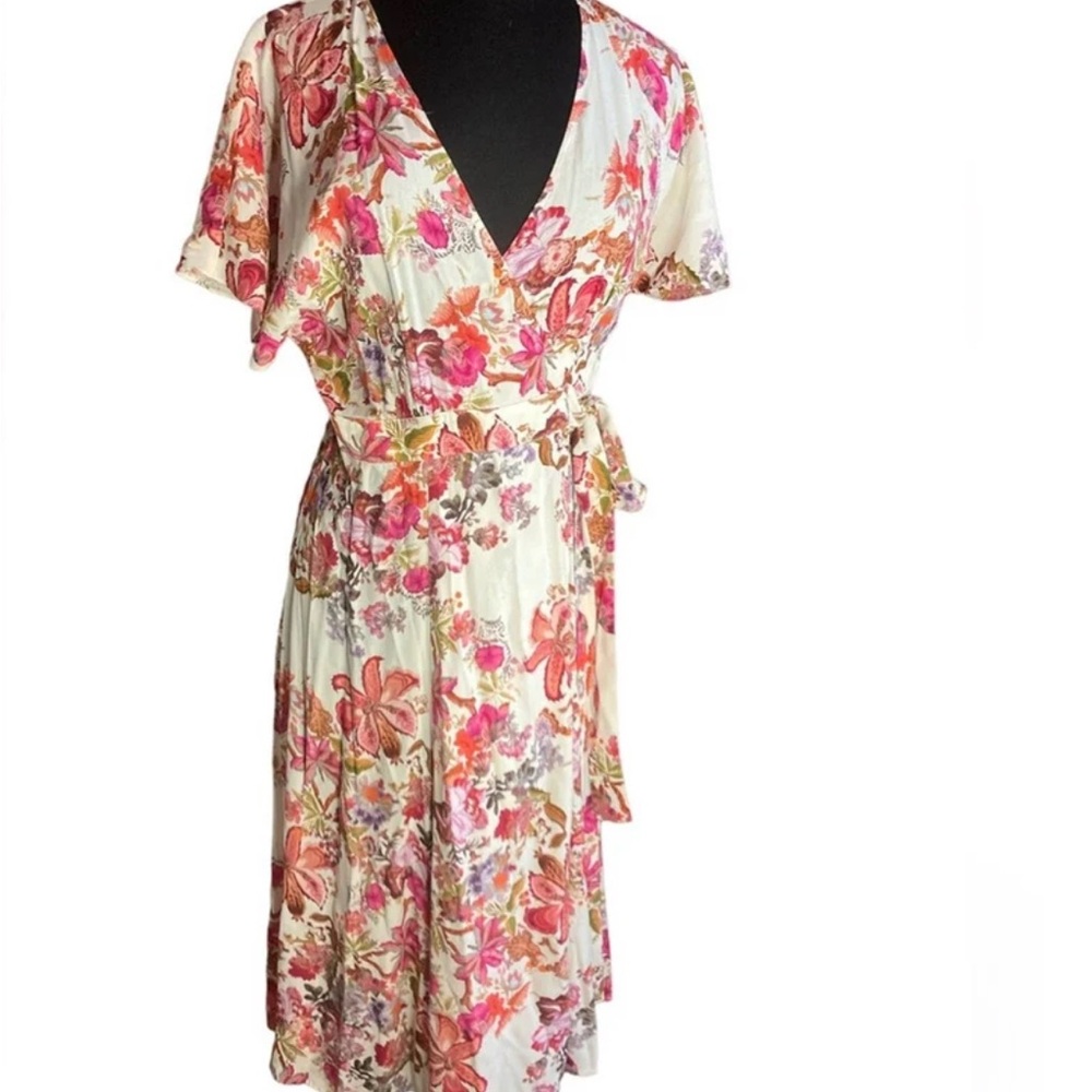 Anthropologie Pink Floral Midi Dress